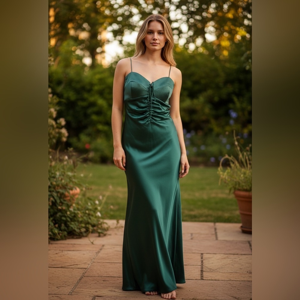 Sunny Choi - Chic Emerald Green Silk Slip Dress - Wedding - Size 14